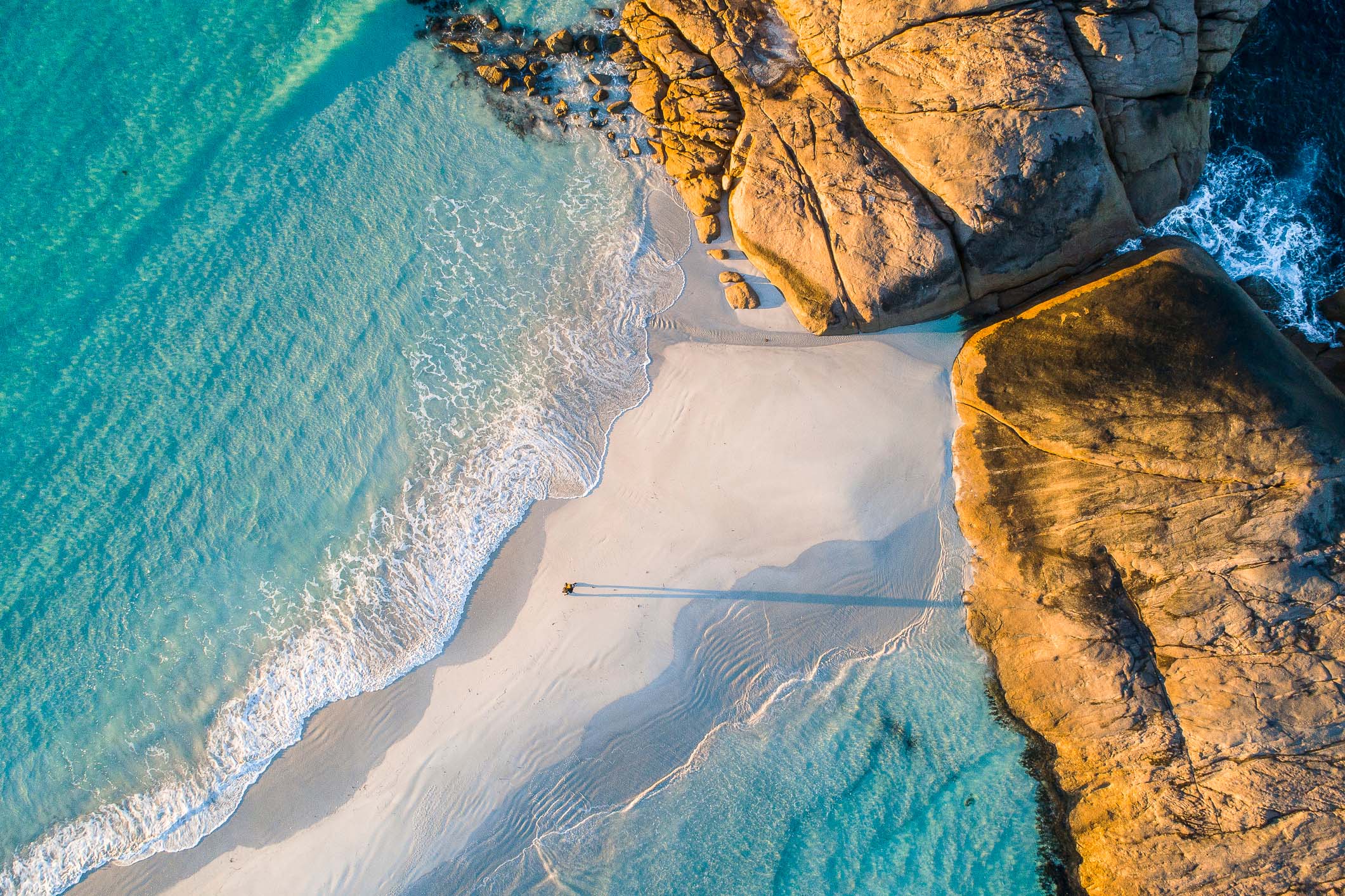 Aerial beach view rocks